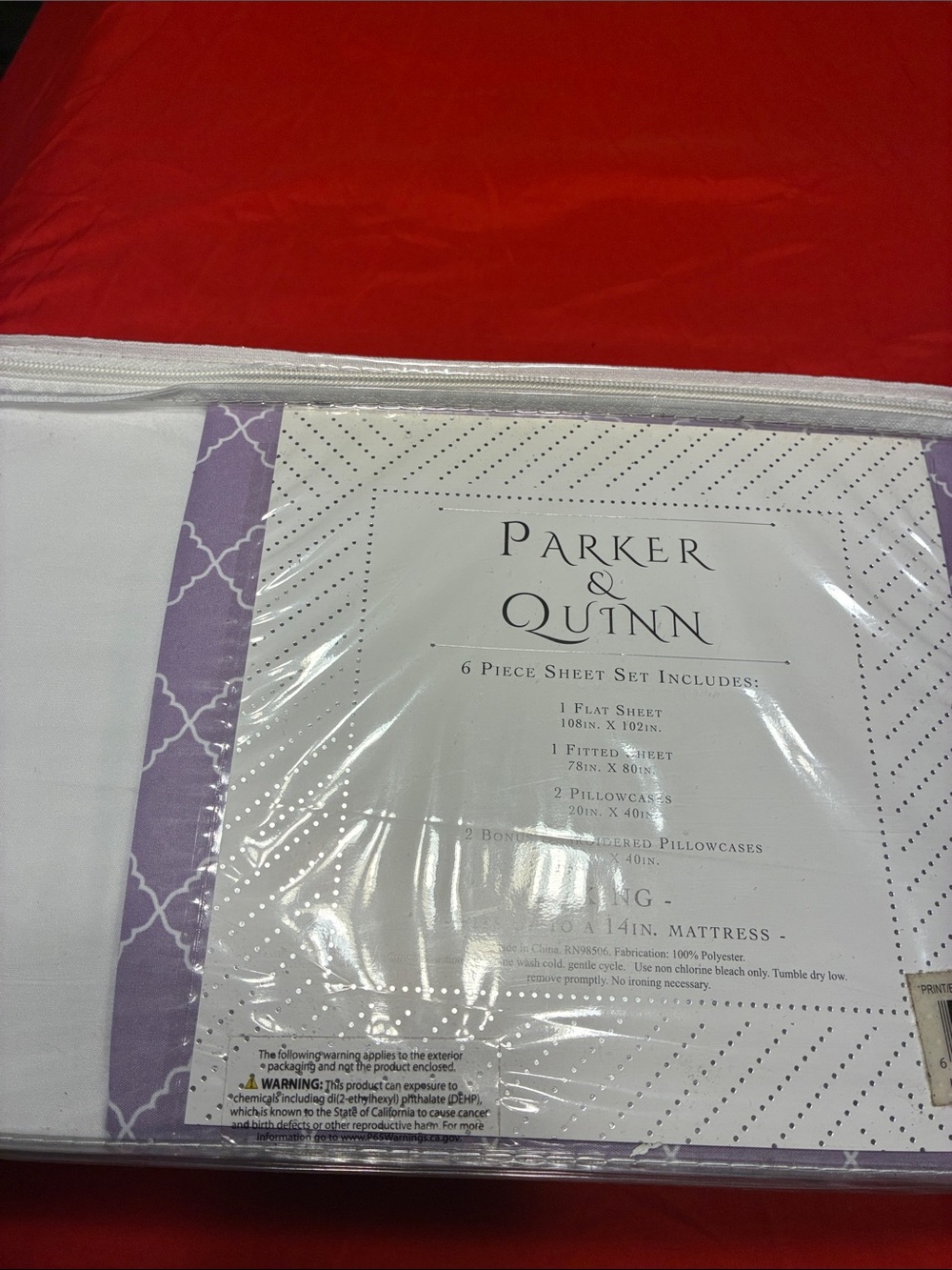 Parker Quilted-Pattern Sheet Set in Purple and White
